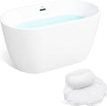 FerdY 47' Bali Acrylic Freestanding Bathtub, Gracefully Shaped Freestanding Soaking Bathtub, cUPC Certified, Toe-Tap Matte Black Drain& FerdY Bath Pillow for Bathtub,Thick Tub Pillows