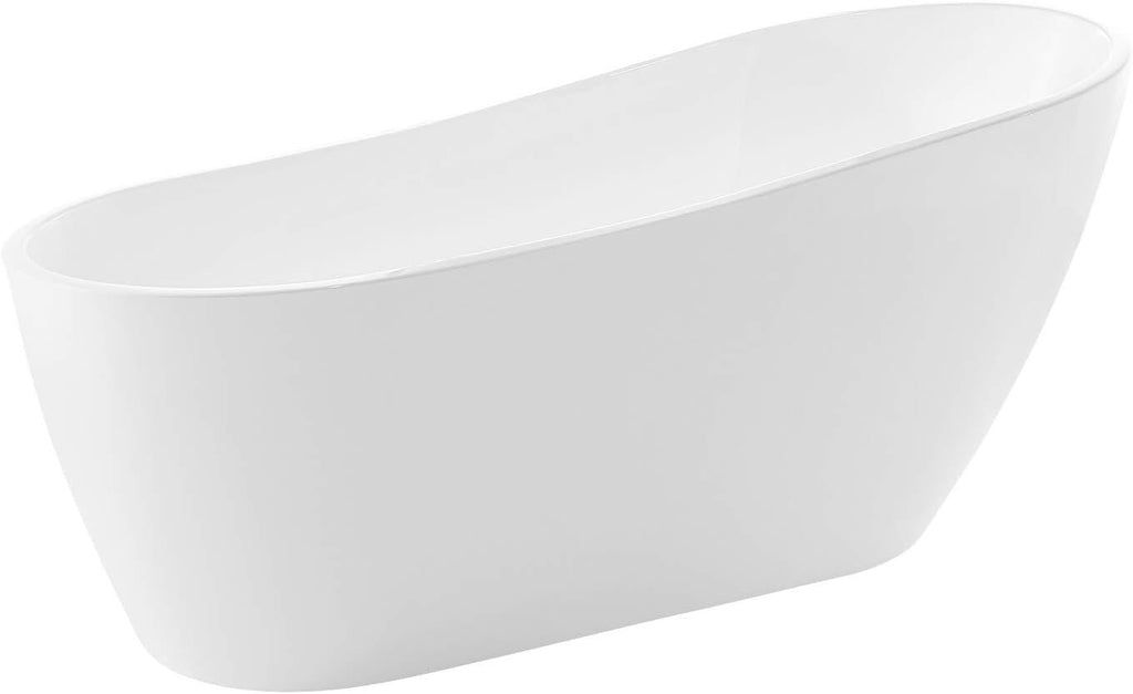 ANZZI Freestanding Oval Tub, 67' Modern Glossy White Acrylic + Fiberglass Stand Alone Soaker Hot Tub, Built-in Overflow & Drain