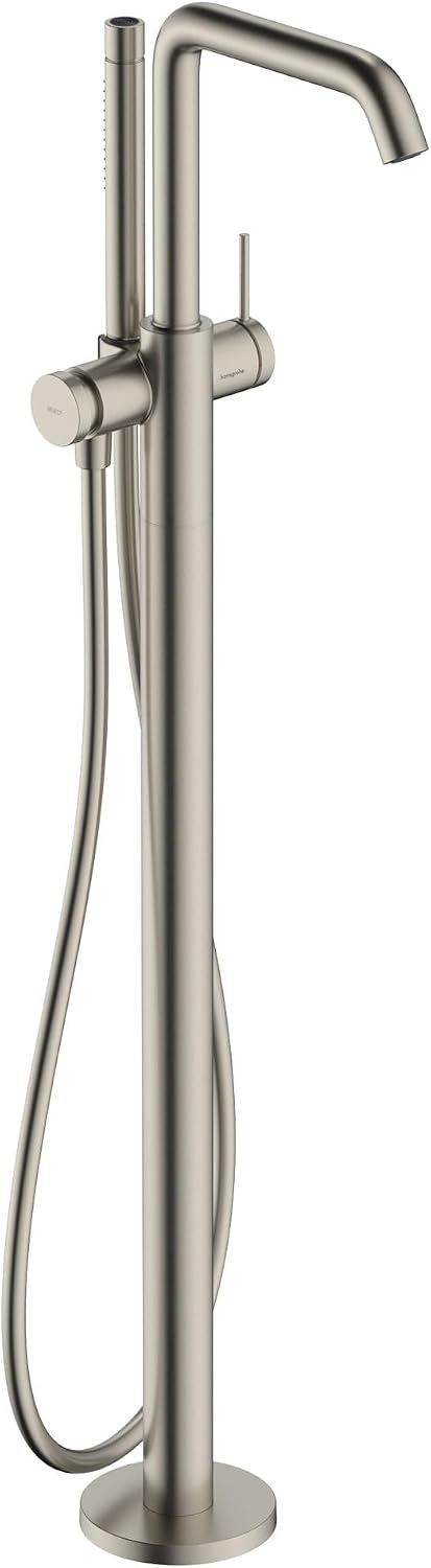 hansgrohe Tecturis S 1-Handle 39-inch Tall Freestanding Bathtub Faucet with Handshower in Brushed Nickel, 73440821