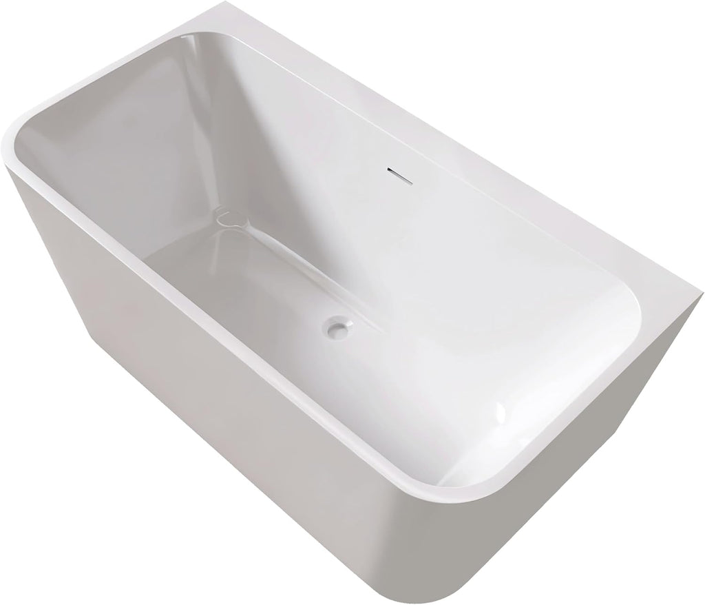 55' Acrylic Freestanding Bathtub - Modern Rounded Rectangular Soaking Tub, Stand Alone Tub for Bathroom with Overflow & Pop-up Drain Stopper(White)