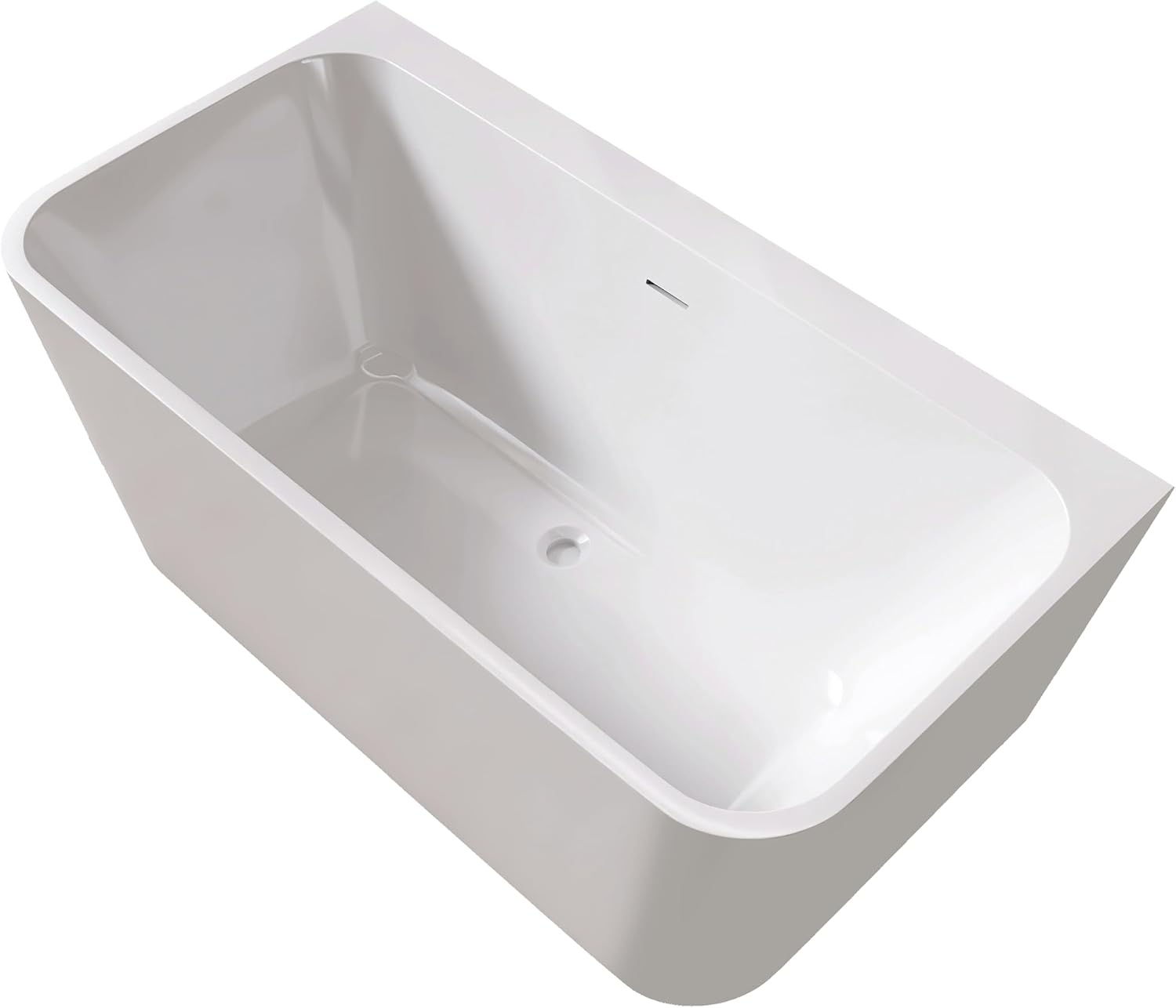 55' Acrylic Freestanding Bathtub - Modern Rounded Rectangular Soaking Tub, Stand Alone Tub for Bathroom with Overflow & Pop-up Drain Stopper(White)