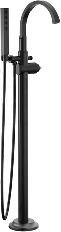 Delta Faucet Tetra Floor-Mount Freestanding Tub Filler with Hand Held Shower, Black Tub Faucet, Matte Black T4788-BLLHP-FL (Valve and Handle Not Included)