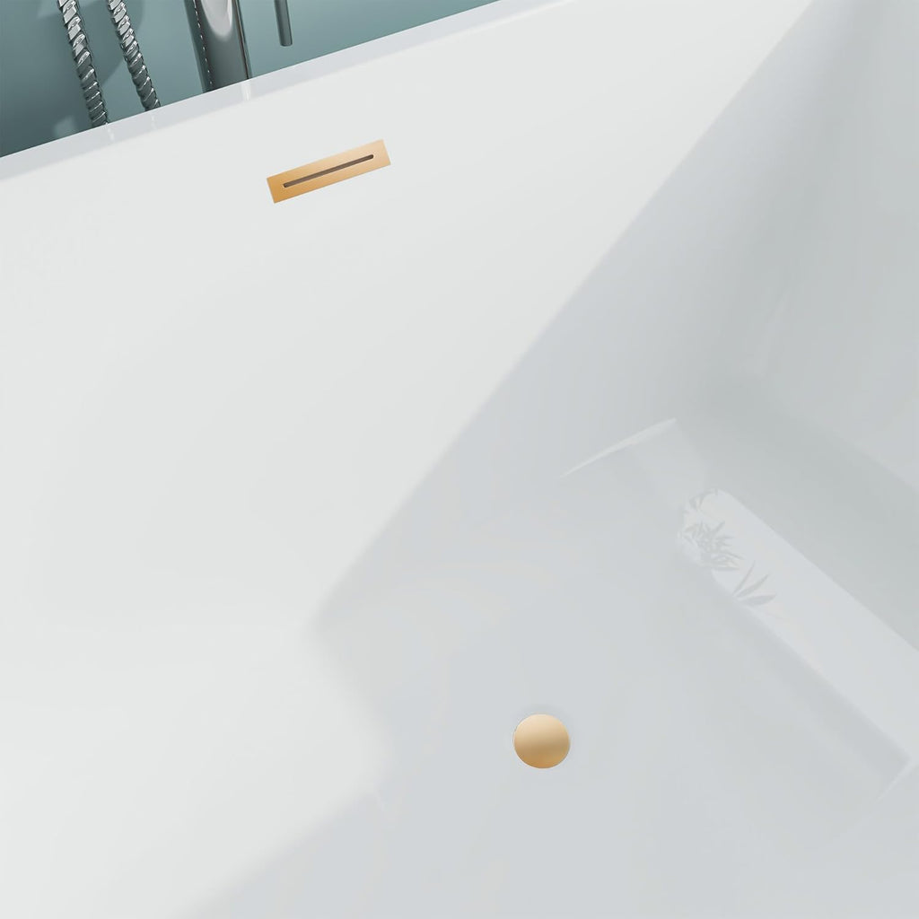 HomeBeyond 59 Inch Free Standing Bathtub | Acrylic Freestanding Soaking Tub deal for Spa-Like Baths, Modern Bathroom Stand Alone Tub Suitable for Couples, Singles, and Families, White