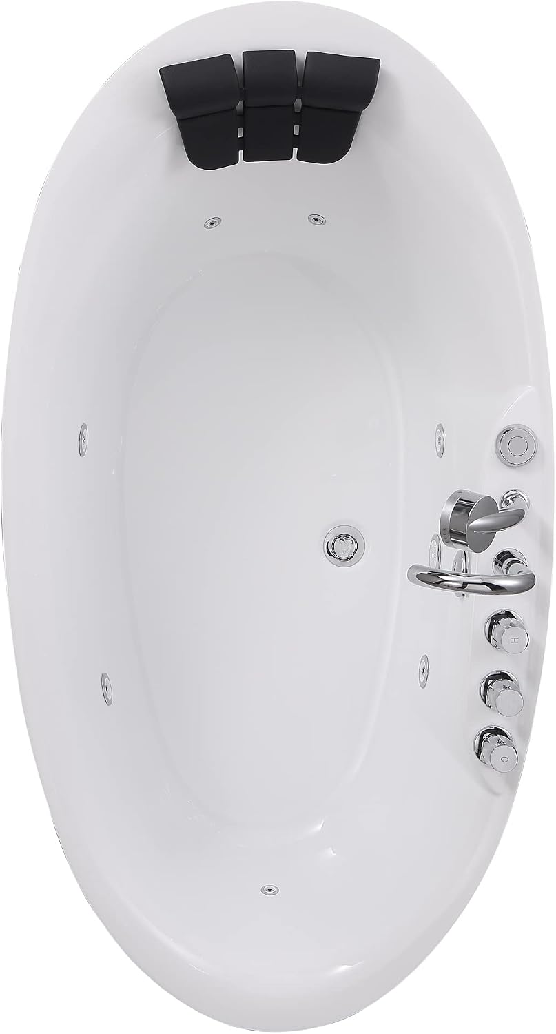Empava 71' Freestanding Whirlpool Bathtub - 560W Stand Alone Jetted Tub with 7 Hydromassage Nozzles,Large Recline Angle, Boat Shape, Acrylic,ETL Certified