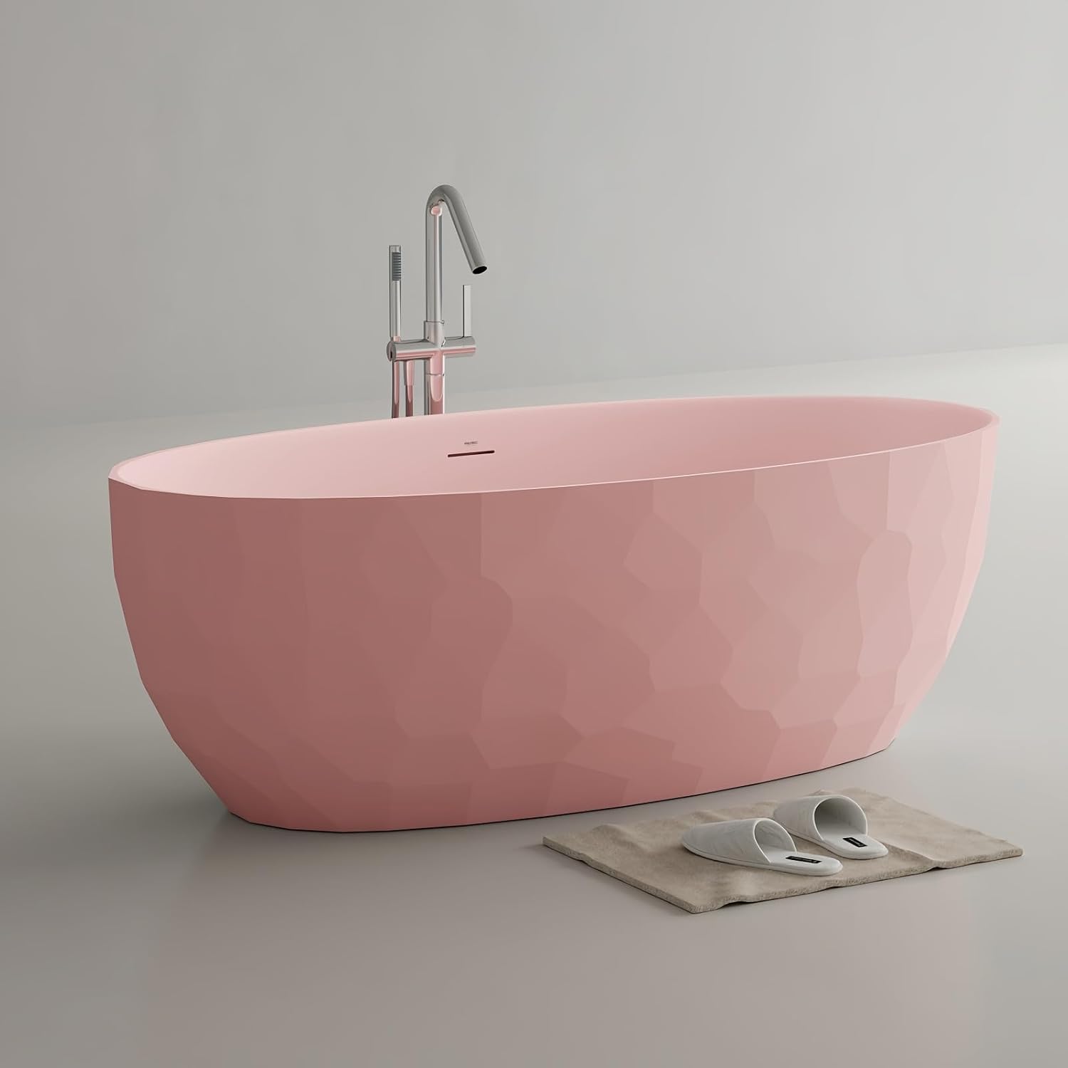68' Edeyeu Freestanding Bathtub - Extra Deep PMMA Solid Surface Soaking Tub, Modern Free Standing Bathtub, Luxury Stand Alone Soaker Tub Suitable For Apartments, Villas, and Hotels Pink