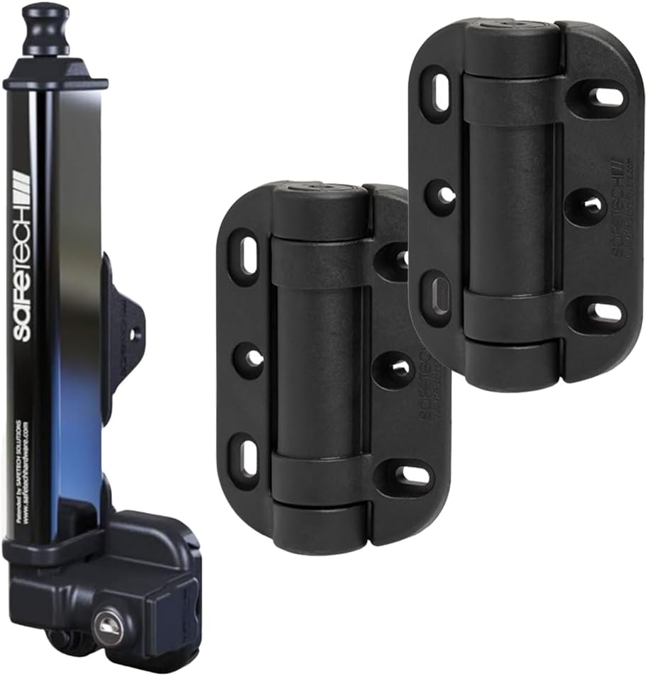 Safetech Hardware 10-Inch Push Lock Magnetic Top Pull Pool Gate Latch & MegaKlik Gate Hinges Bundle