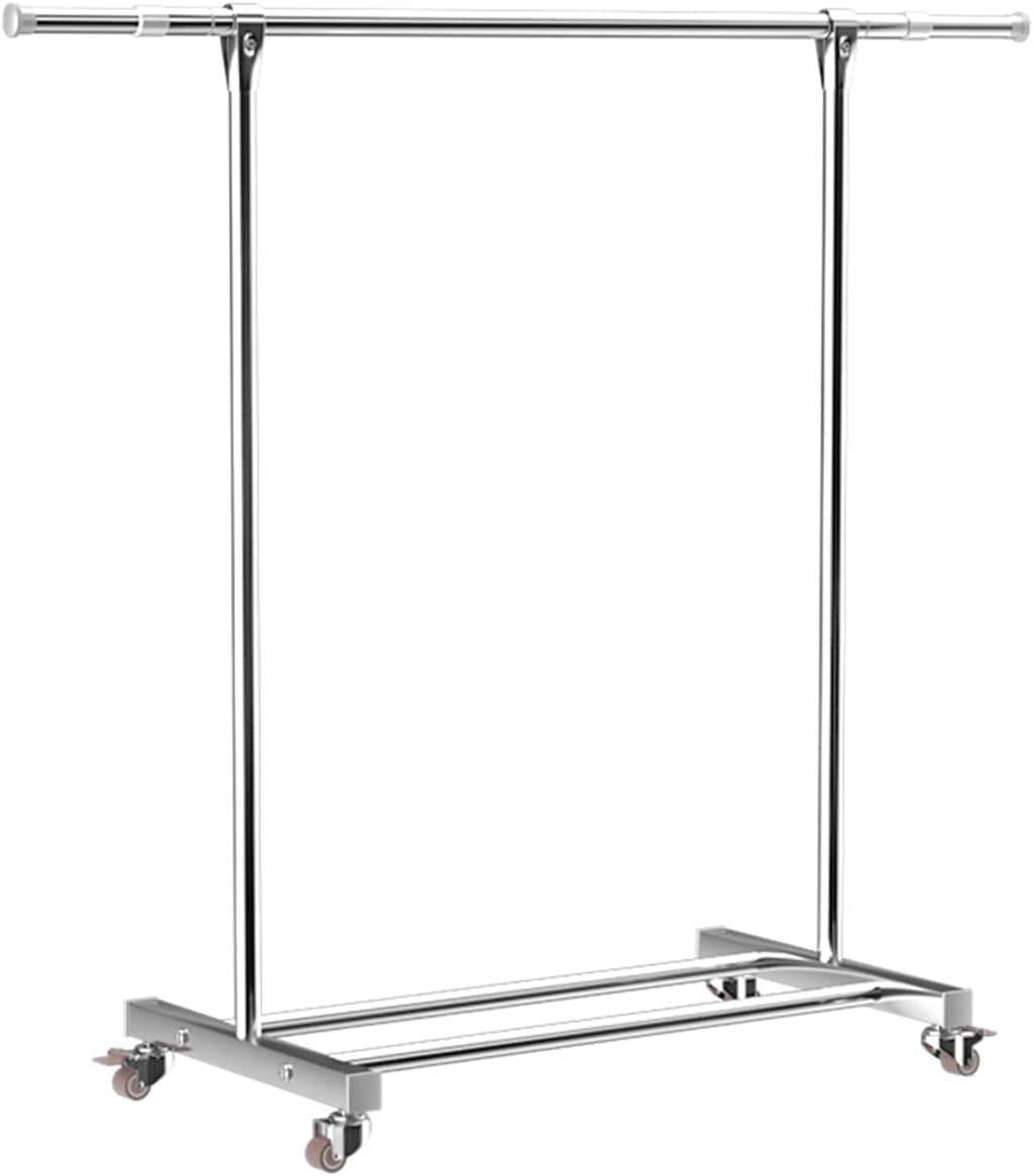Steel Clothes Garment Rack with Wheels, Extendable Rod, Rolling Clothes Organizer with Storage Shelf, Clothing Rail on Wheels for Hanging Clothes, Load 176lbs