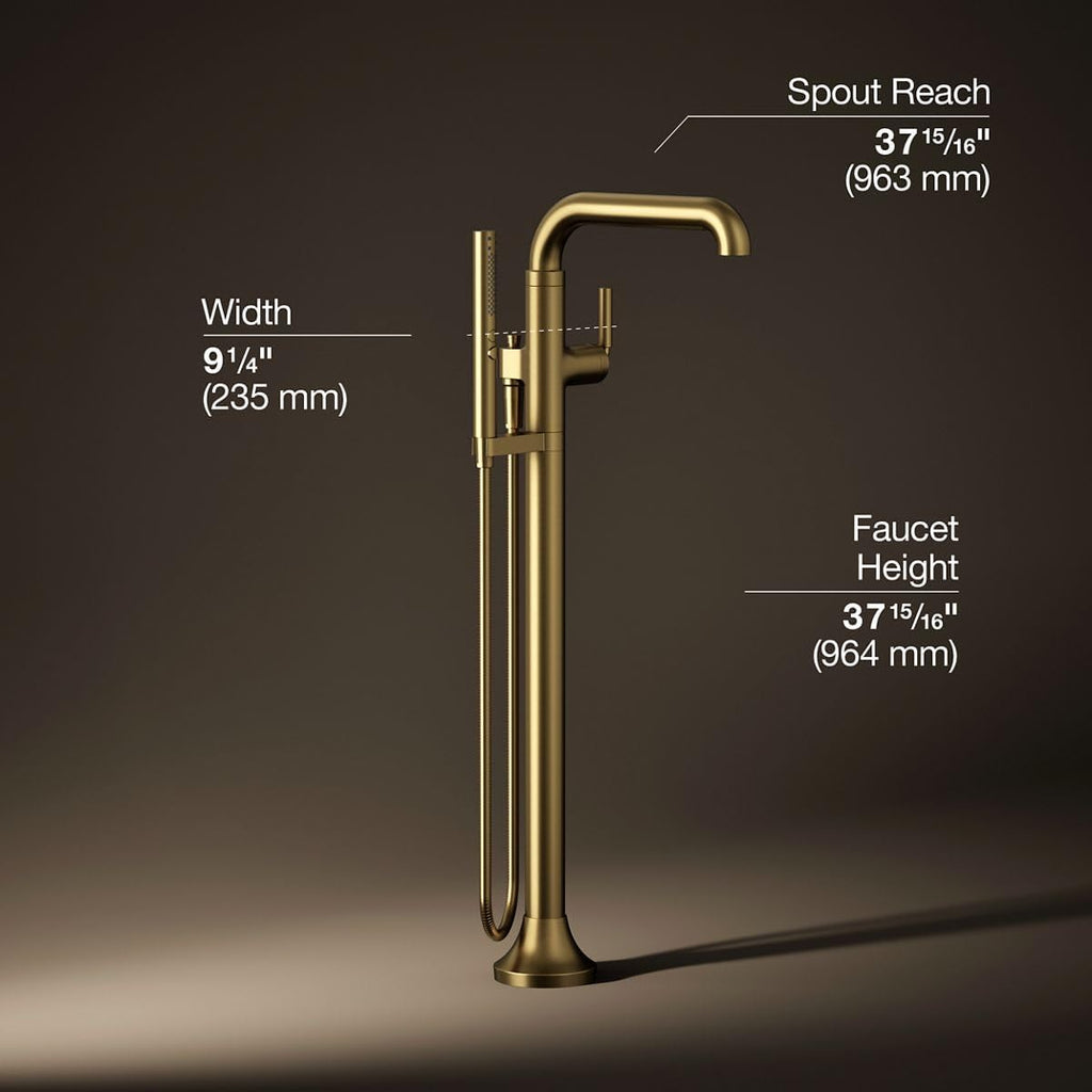 Kohler T27424-4-2MB Tone™ Floor-Mount Bath Filler Trim with handshower, Vibrant Brushed Moderne Brass