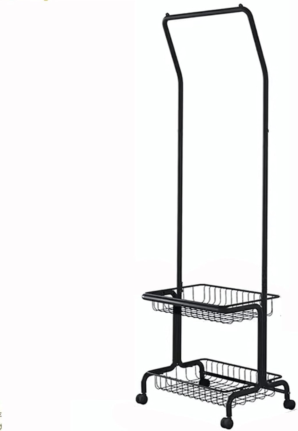 Heavy duty Garment rack 2-In-1 Clothes Rack With 2 Storage Basket, Heavy Duty Metal Clothing Rack With Wheels, Rolling Clothes Organizer For Hanging Clothes, Freestanding Coat Rack For Bedroom (Black