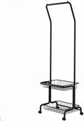 Heavy duty Garment rack 2-In-1 Clothes Rack With 2 Storage Basket, Heavy Duty Metal Clothing Rack With Wheels, Rolling Clothes Organizer For Hanging Clothes, Freestanding Coat Rack For Bedroom (Black