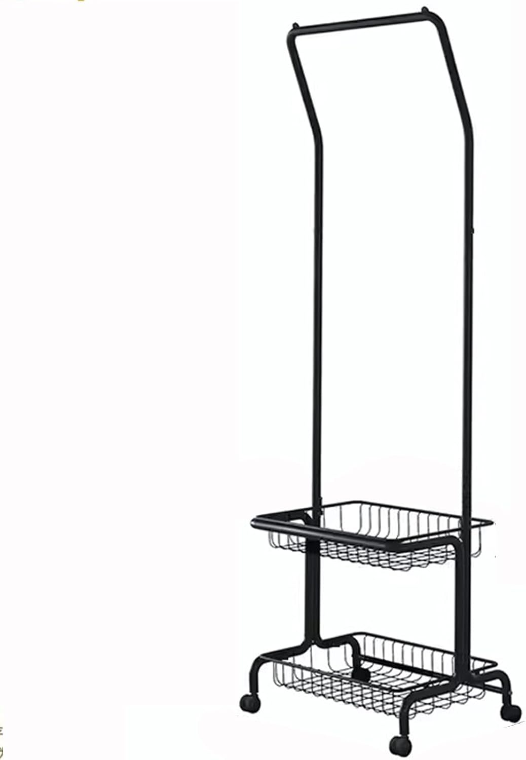 Heavy duty Garment rack 2-In-1 Clothes Rack With 2 Storage Basket, Heavy Duty Metal Clothing Rack With Wheels, Rolling Clothes Organizer For Hanging Clothes, Freestanding Coat Rack For Bedroom (Black