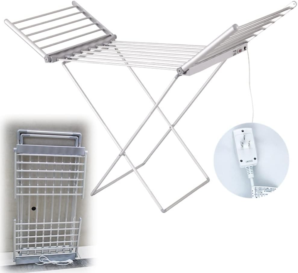 LKP Heated Drying Rack for Laundry, Collapsible Clothes Horse Rack Free-Standing, Electric Heated Towel Rail 45-55° Constant Temperature Garment Dryer Rack for Indoor/Outdoor