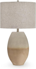Signature Design by Ashley Linas Farmhouse Table Lamp with 3-Way Switch and Drum Shade, Beige