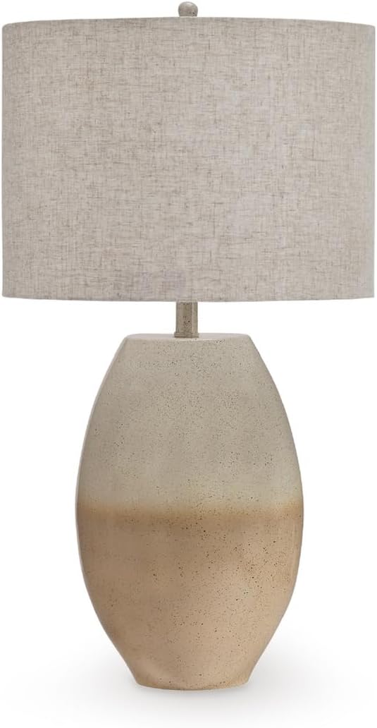 Signature Design by Ashley Linas Farmhouse Table Lamp with 3-Way Switch and Drum Shade, Beige