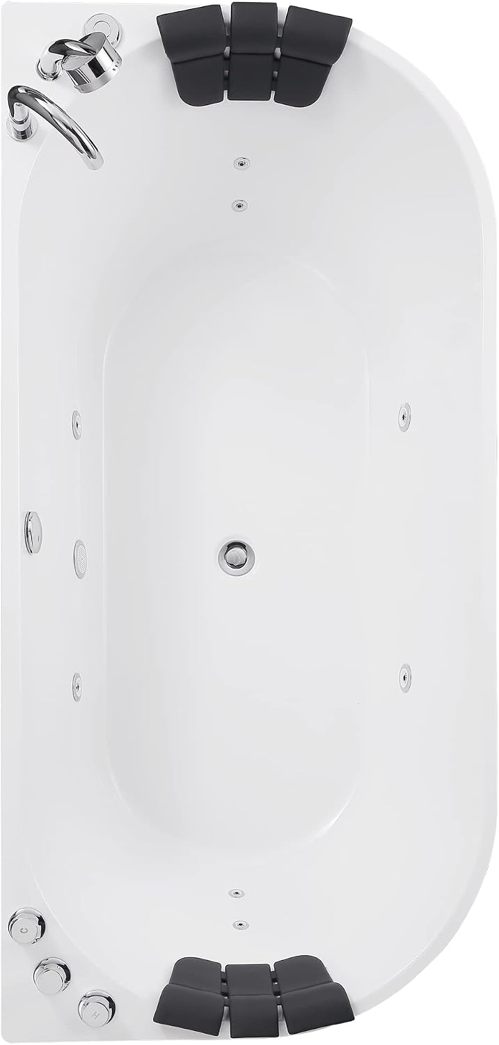 Empava 71' Freestanding Whirlpool Bathtub Oval with 8 Hydromassage Adjustable Water Jets Luxury Acrylic Massage SPA Soaking Bath Tub in White Double Ended