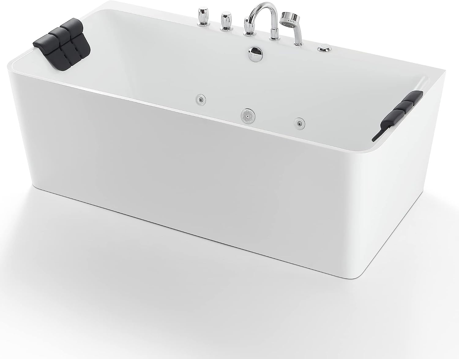 Empava 67-Inch Freestanding Whirlpool Bathtub Rectangular with 8 Hydromassage Water Jets Luxury Acrylic Massage SPA Soaking Bath Tub Double Ended