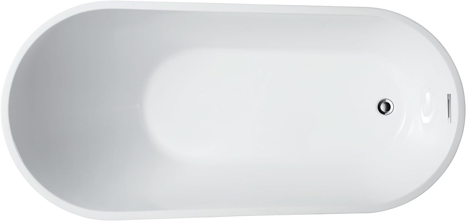 Vanity Art 55' Free Standing Tub Non-Slip Contemporary Design Freestanding Bathtub Soaking Tub with Overflow and Pop-up Drain, UPC Certified