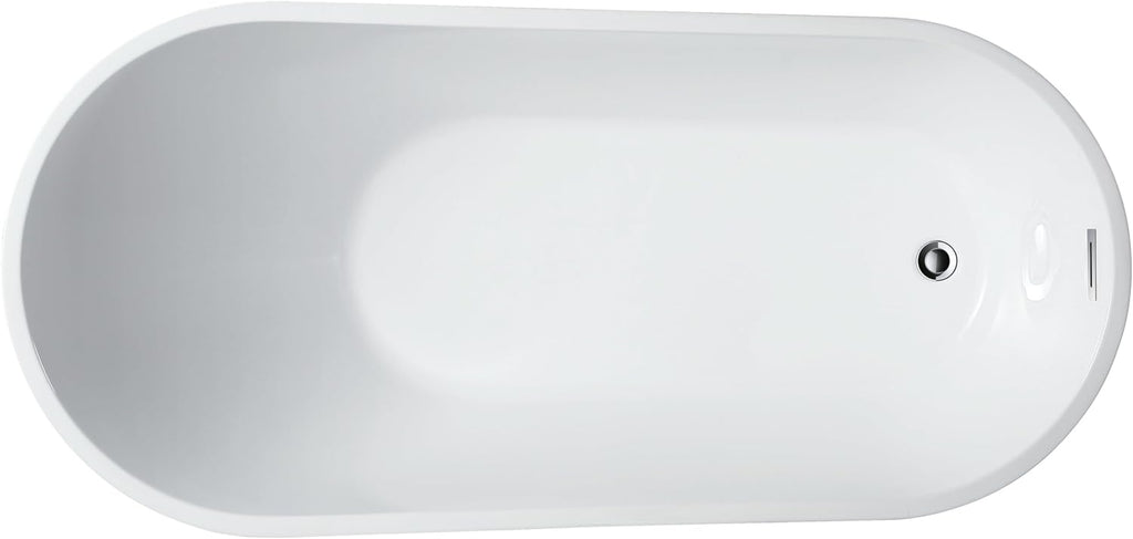 Vanity Art 55' Free Standing Tub Non-Slip Contemporary Design Freestanding Bathtub Soaking Tub with Overflow and Pop-up Drain, UPC Certified