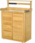 Backyard Garden Tool Storage Shed, Outdoor & Potting Bench with 2 Magnetic Close Doors