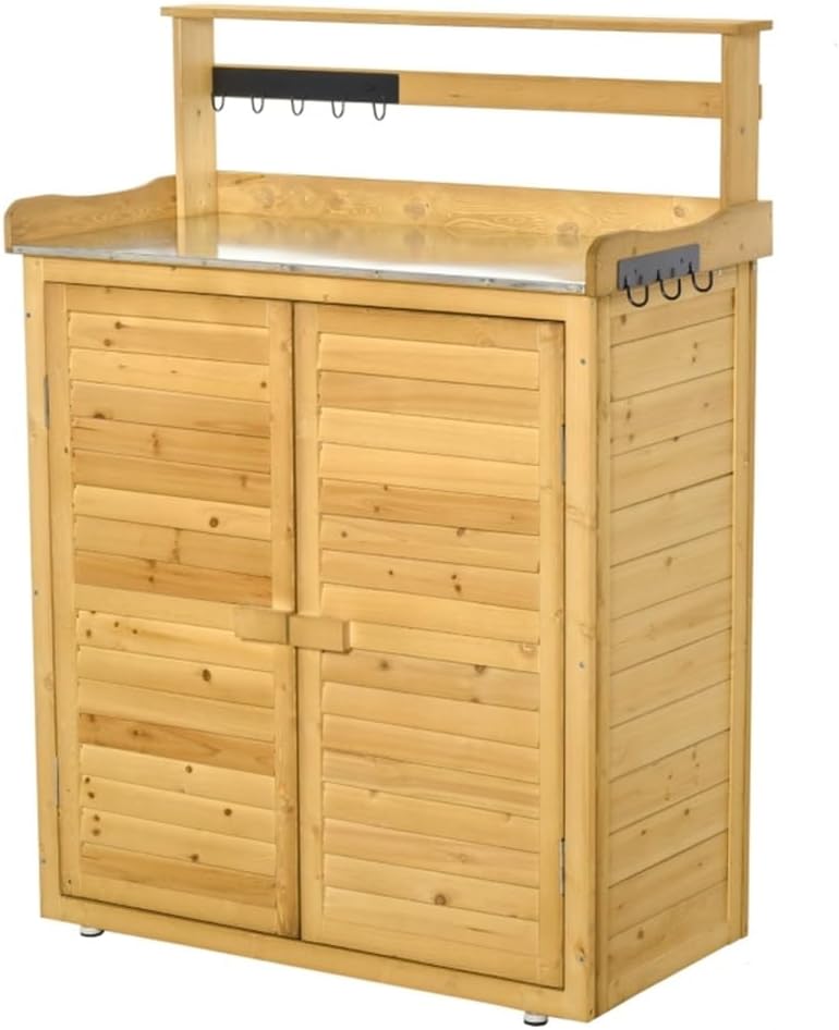 Backyard Garden Tool Storage Shed, Outdoor & Potting Bench with 2 Magnetic Close Doors