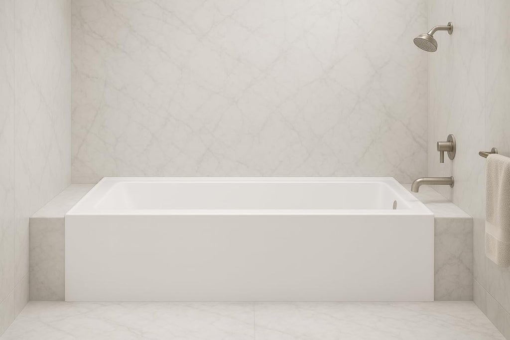 Carver Tubs - ALR6636 - Acrylic Freestanding Alcove Soaking Bathtub, Chrome Drain and Center Slotted Overflow Included- White Rectangle Acrylic Tub - Right Hand Drain - 66' L x 36' W x 20.5' H