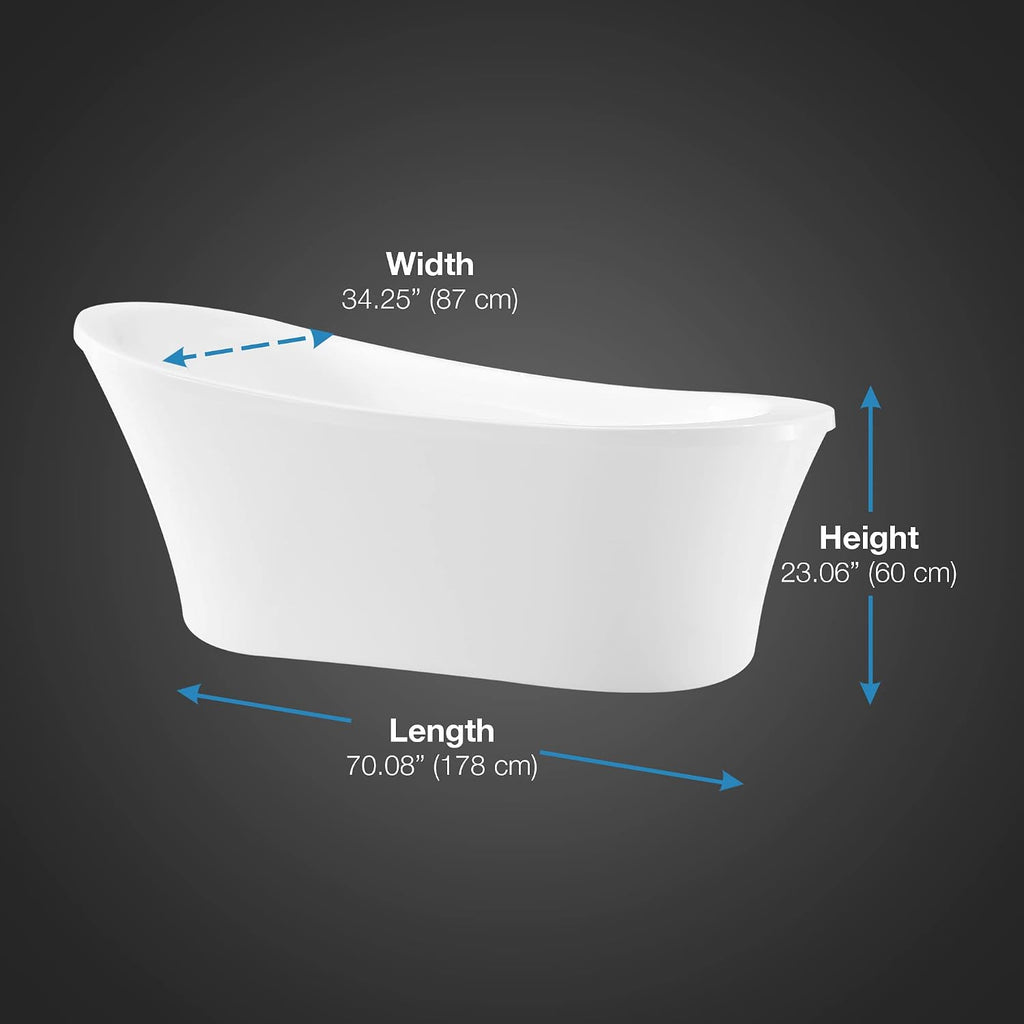 OVE Decors Skylar 34.25-in W x 71-in L Gloss White Acrylic Oval In Rectangle Front Center Drain