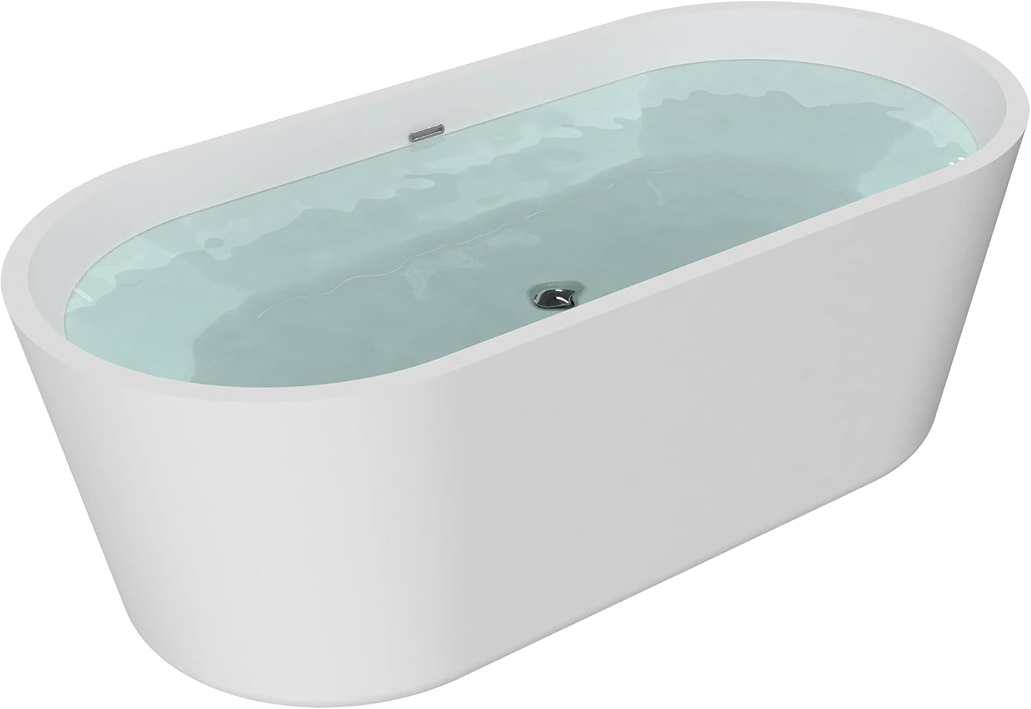 HEATGENE 66 Inches Acrylic Freestanding Bathtub Contemporary Soaking Tub Oval Modern Bathtub Easy to Install UPC Certified Drain & Overflow Assembly Included