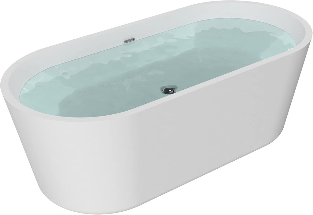 HEATGENE 55 Inches Acrylic Freestanding Bathtub Contemporary Soaking Tub Oval Modern Bathtub Easy to Install UPC Certified Drain & Overflow Assembly Included