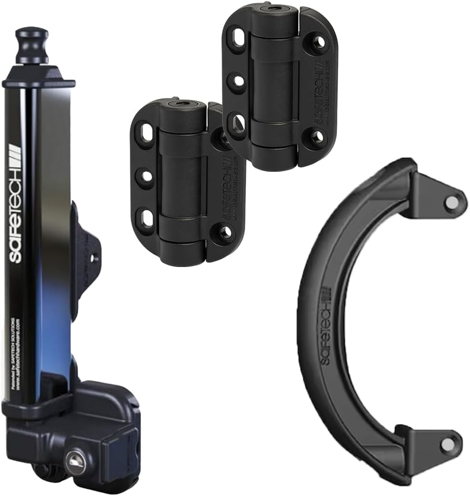 Safetech Hardware 10-Inch Push Lock Magnetic Top Pull Pool Gate Latch, Topkllik Gate Hinges & Gate Handle Bundle