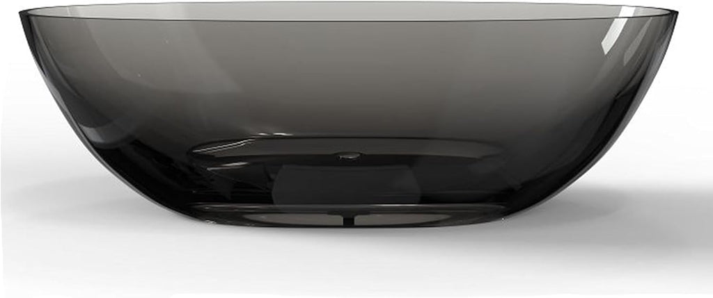 Stone Resin Freestanding Bathtub 71', Elegant Oval Shape Soaking Tub, Solid Surface Stand Alone Bathtub with Drain & Integrated Slotted Overflow Transparent Grey AMFS303-1800 Grey