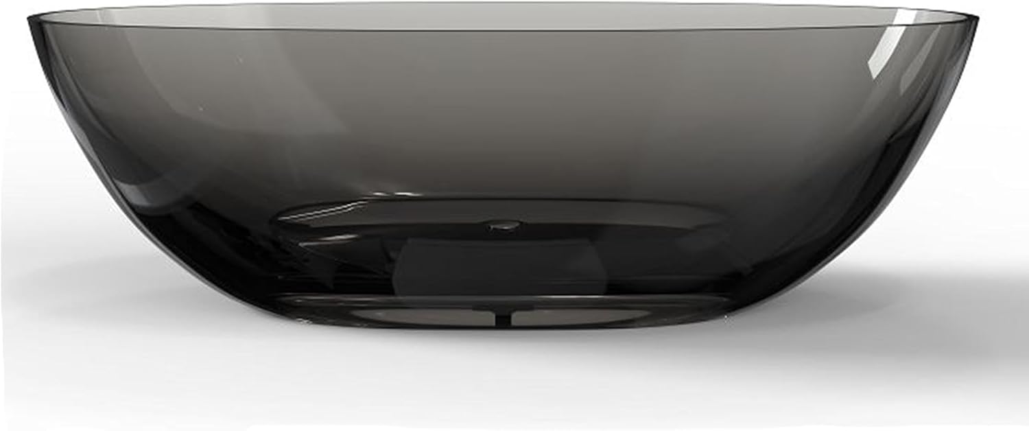 Stone Resin Freestanding Bathtub 71', Elegant Oval Shape Soaking Tub, Solid Surface Stand Alone Bathtub with Drain & Integrated Slotted Overflow Transparent Grey AMFS303-1800 Grey
