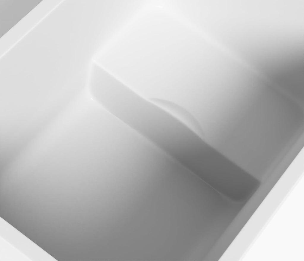 47' Acrylic Freestanding Bathtub with seat: rectangle Shape, Gloss White, Chrome Overflow Pop Up Drain