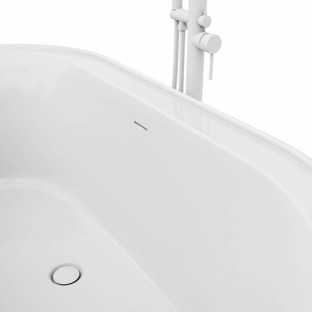DreamLine Encore 60 1/4 inch L x 32 1/4 inch W x 23 1/8 inch H Freestanding Acrylic Bathtub with White Drain