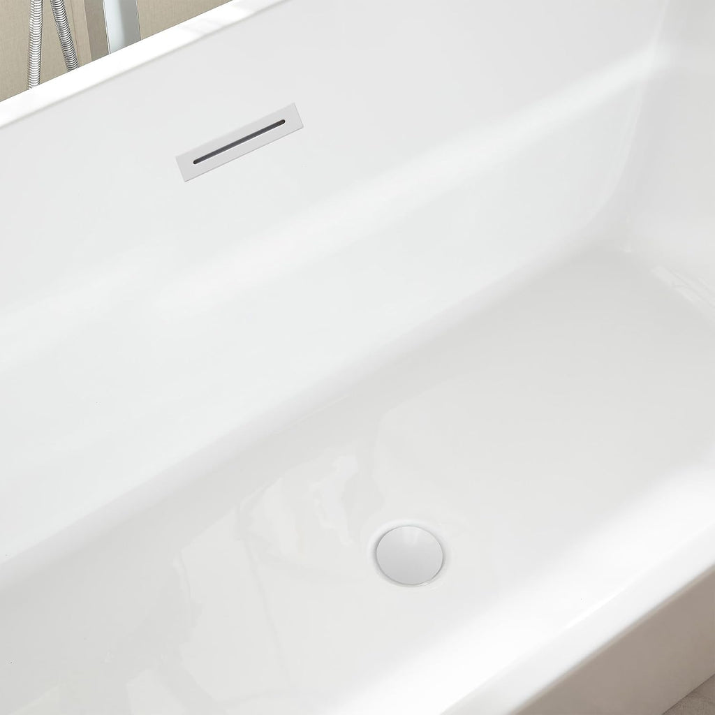 HomeBeyond 67 Inch Freestanding Tub | Acrylic Freestanding Bathtub, Square Flatbottom Freestanding Bathtub Stand Alone Tub with Pop-up Drain Overflow