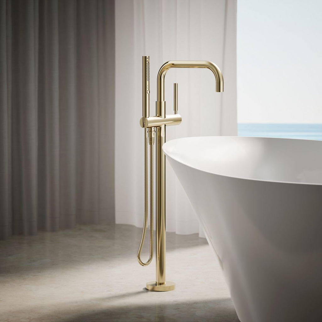 Kohler K-T97328-4-AF Purist Floor-mount bath filler trim with handshower, Vibrant French Gold