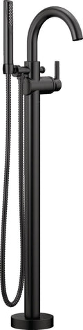 Delta Faucet Trinsic Floor Mount Tub Filler - Freestanding Roman Tub Spout with Handheld Shower - Flexible Shower Hose - Double Check Valves - Matte Black, T4759-BLFL (Rough Sold Separately)