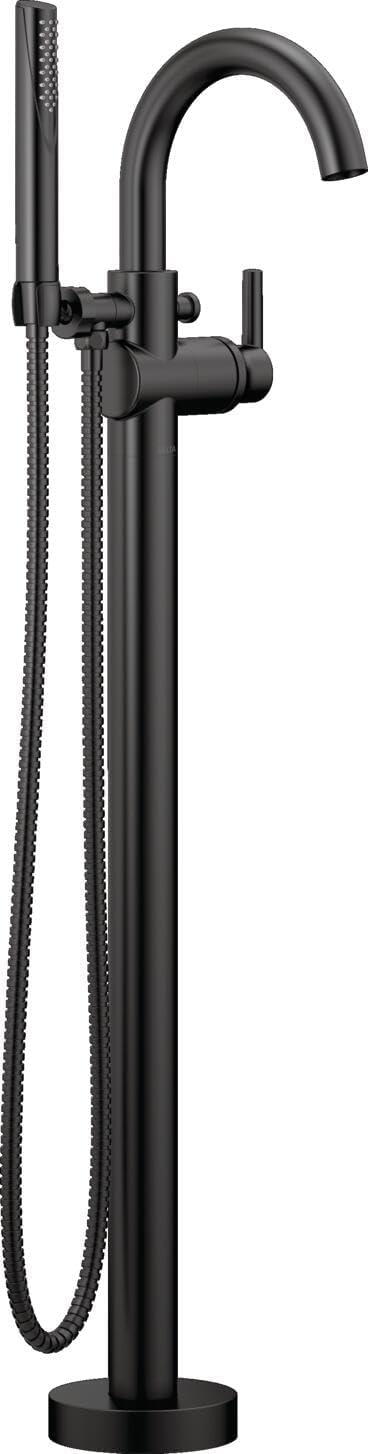 Delta Faucet Trinsic Floor Mount Tub Filler - Freestanding Roman Tub Spout with Handheld Shower - Flexible Shower Hose - Double Check Valves - Matte Black, T4759-BLFL (Rough Sold Separately)