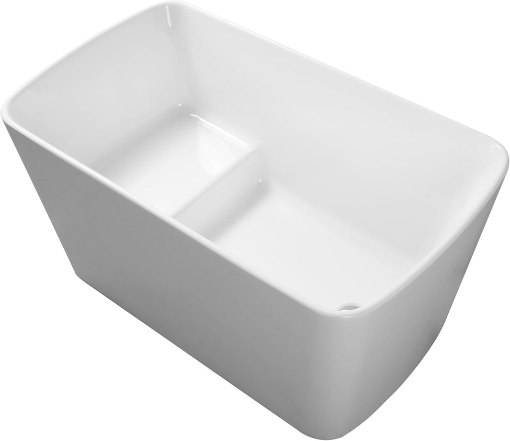 Bathtub 49' Acrylic Free-Standing Bathtubs for Bathroom，Square Shape Janpanese Soaking Tub with Seat Desgin,Stand Alone Tub with Toe-Tap Chrome Drain, Slotted Overflow, CUPC Certified，Glossy White