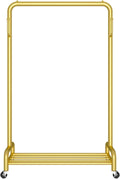 Rolling Clothes Rail with Hooks and Storage Shelf, Freestanding Clothing Garment Rack with Wheels, Clothes Organizer for Bedroom, Laundry Room (Color : Gold, Size : 80x40x130cm)