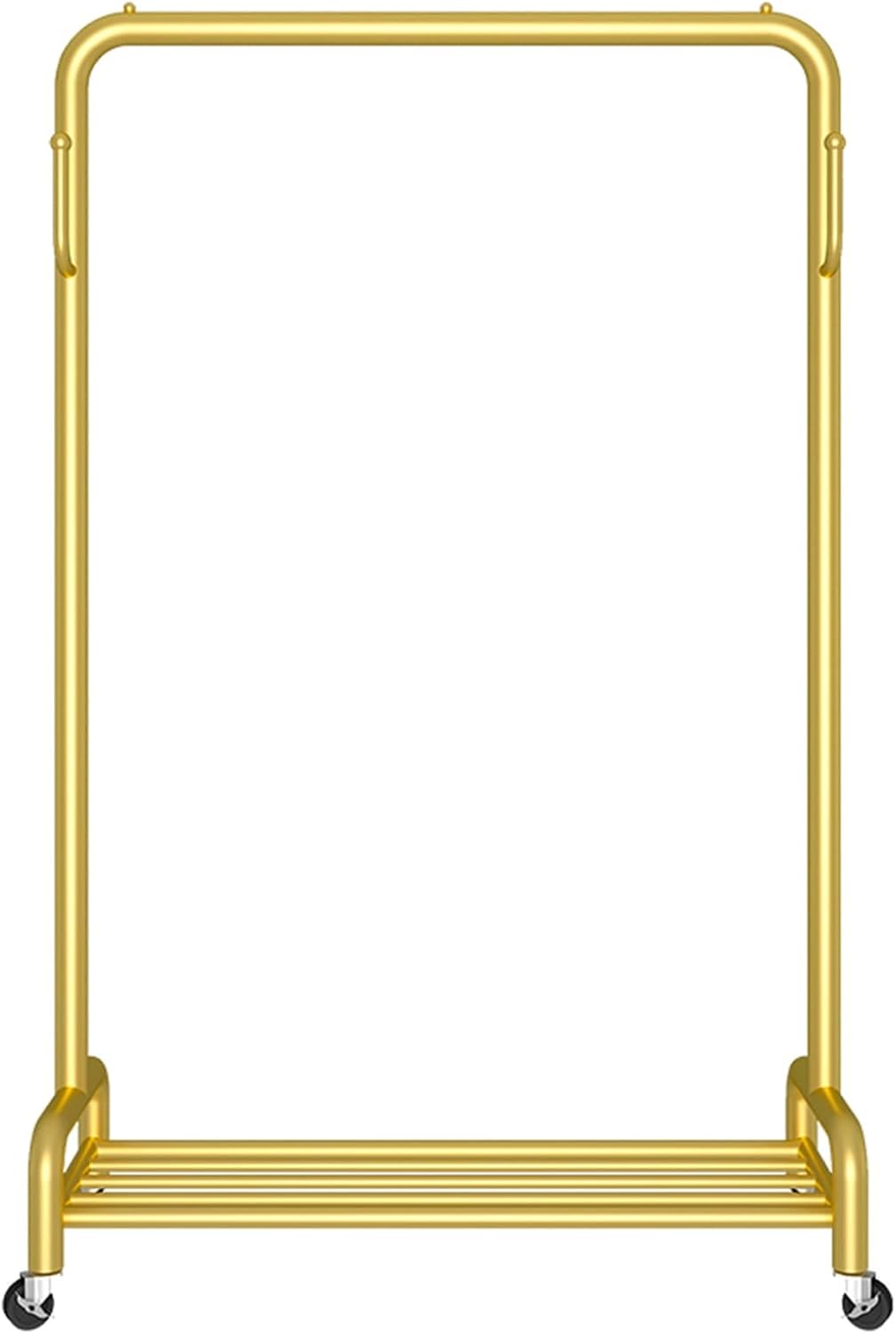 Rolling Clothes Rail with Hooks and Storage Shelf, Freestanding Clothing Garment Rack with Wheels, Clothes Organizer for Bedroom, Laundry Room (Color : Gold, Size : 80x40x130cm)
