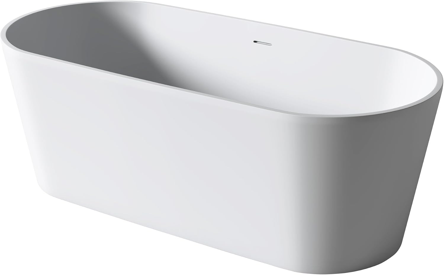 63'' Freestanding Bathtub Solid Surface Matte Bathroom Bathtub Soaking Tubs Resin Stone Bathtubs Oval Soak Tubs with Overflow and Pop-up Drain - White…