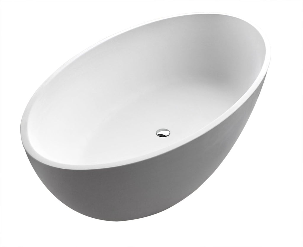 ANZZI Freestanding Bathtub 67 In Flat Bottom Solid Surface Matte White Cestino Series One Piece Soaking Tub Center Drain With Overflow Modern Bathroom Design Deep Basin Ergo FT-AZ510 | FT-AZ510