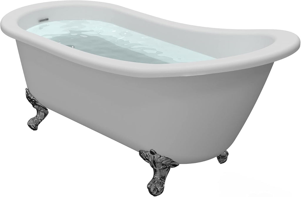 HEATGENE 55 Inches Acrylic Freestanding Bathtub Vintage Bathtub Contemporary Soaking Tub Easy to Install UPC Certified Drain & Overflow Assembly Included