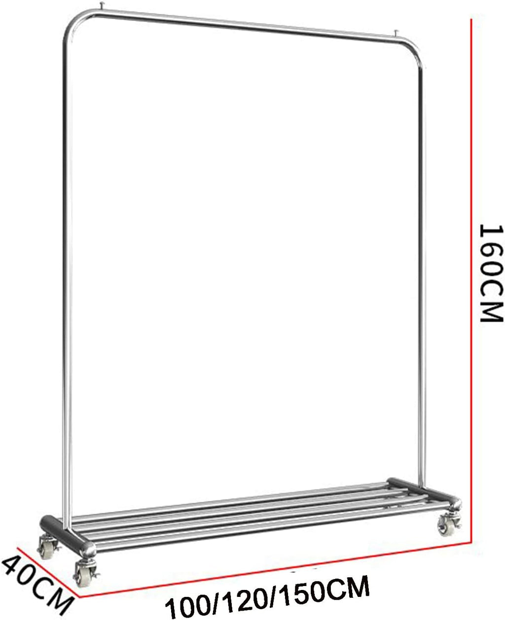 Heavy Duty Garment Rack Heavy Duty Clothes Rail On Wheels Silver Stainless Steel Clothing Rack with Shelves Freestanding Coat Rack for Bedroom and Living Room Large Capacity (80X40X160CM)