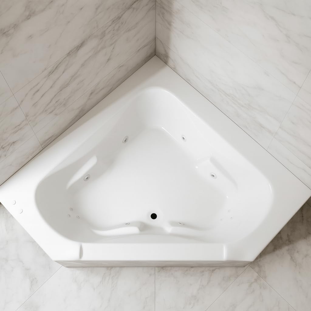 Carver Tubs - CT6060 - Modern Acrylic Fiberglass Whirlpool Corner Bathtub, 12 Heated Jetted Air Massage - White Corner Triangle Acrylic Tub w/Armrest - Deep Relaxing Soak - 60'L x 60'W x 19.5'H