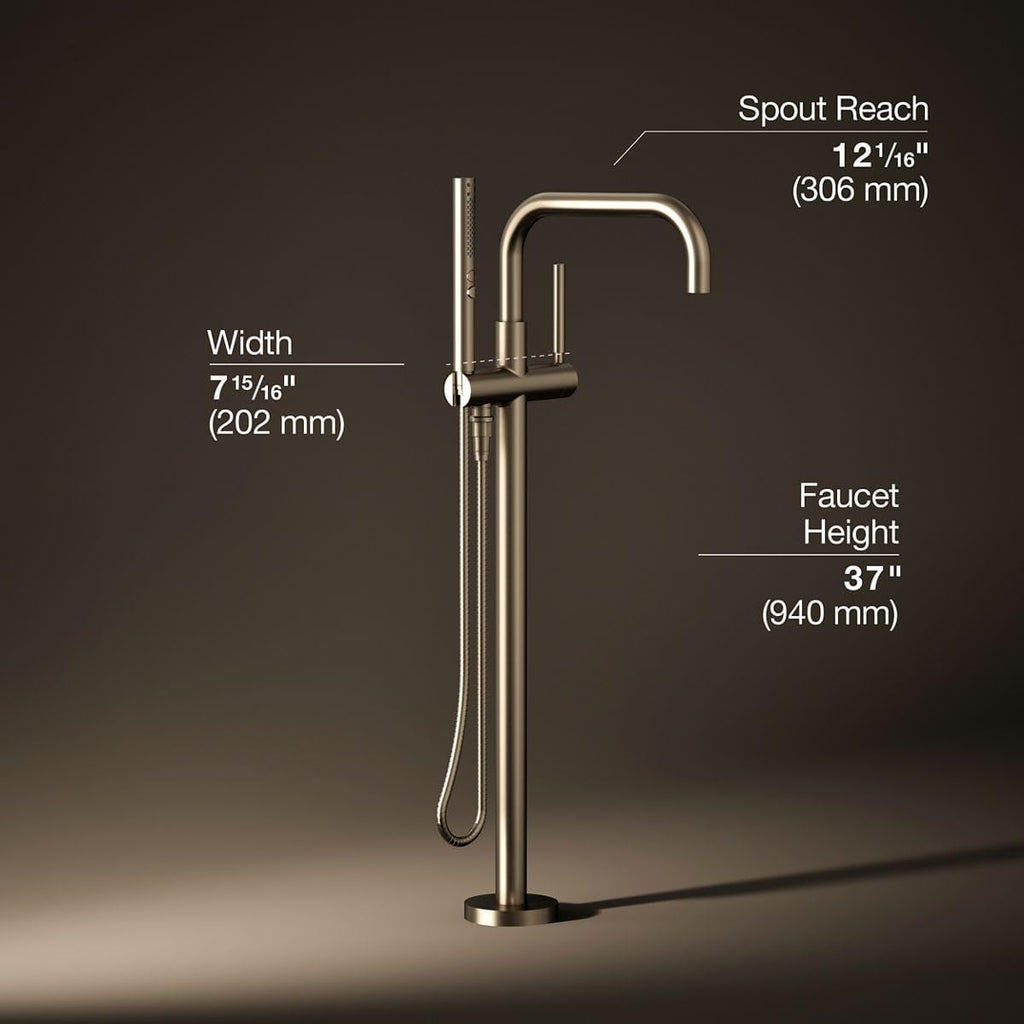 Kohler K-T97328-4-BV Purist Floor-mount bath filler trim with handshower, Vibrant Brushed Bronze