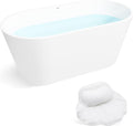 FerdY 59' Bali Elite Acrylic Freestanding Bathtub with Headrest, Gracefully Shaped Soaking Bathtub, cUPC Certified, Toe-Tap Brushed Nickel Drain & Overflow & Bath Pillow Included