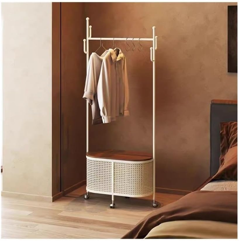 Coat Stand Freestanding Garment Rack with Woven Design, Portable and Adjustable for Living Room Bedroom Closet Organization