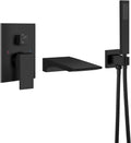 Aolemi Wall Mount Bathtub Faucet,Tub Faucet Set Waterfall Wall Mounted Tub Filler with Handheld Sprayer Single Handle,Matte Black