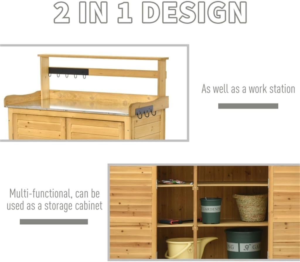 Backyard Garden Tool Storage Shed, Outdoor & Potting Bench with 2 Magnetic Close Doors